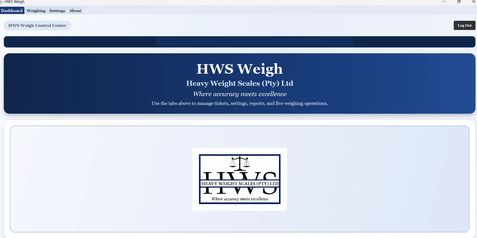 HWS Weigh desktop application dashboard